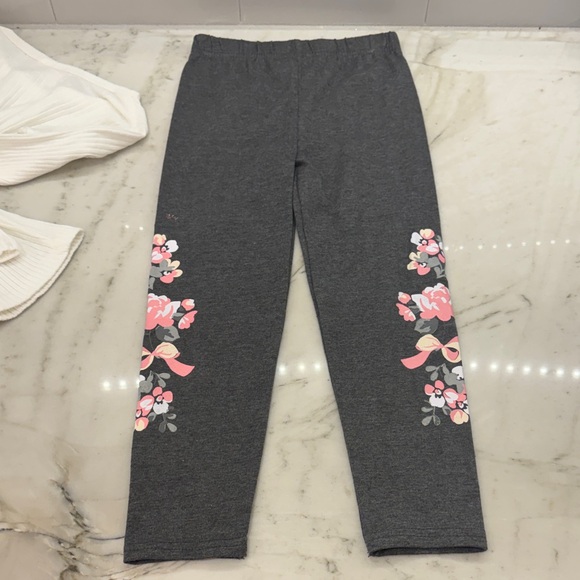 Little Lass Charcoal and Pink Floral Leggings with White ribbed top NWT - Picture 7 of 11